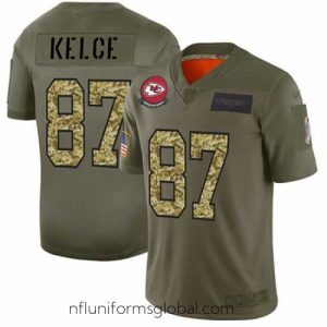 Captivating Nike Chiefs 87 Travis Kelce Olive Camo Stitched Football Limited 2019 Salute To Service Jersey