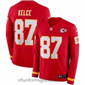 Irresistible Nike Chiefs 87 Travis Kelce Red Therma Long Sleeve NFL Jersey