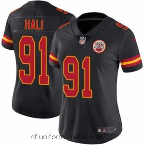 Divine Nike Chiefs #91 Tamba Hali Black Womens Stitched NFL Limited Rush Jersey