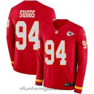 Divine Nike Chiefs 94 Terrell Suggs Red Team Color Stitched NFL Limited Therma Long Sleeve Jersey