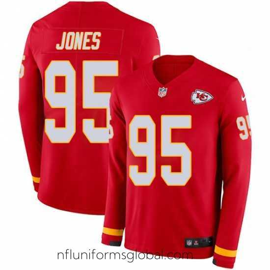 Alluring Nike Chiefs #95 Chris Jones Red Team Color Stitched NFL Limited Therma Long Sleeve Jersey