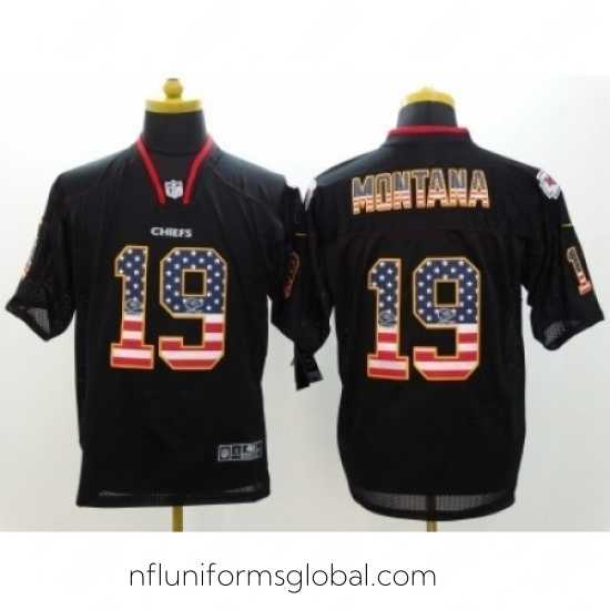 Irresistible Nike Kansas City Chiefs 19 Joe Montana Black Elite USA Flag Fashion NFL Jersey