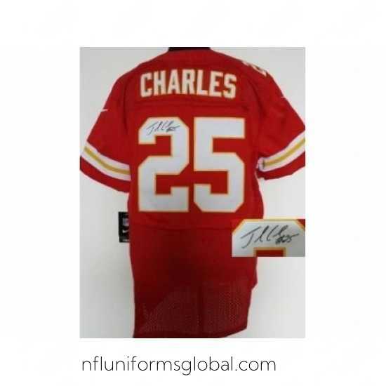 Gorgeous Nike Kansas City Chiefs 25 Jamaal Charles Red Elite Signed NFL Jersey