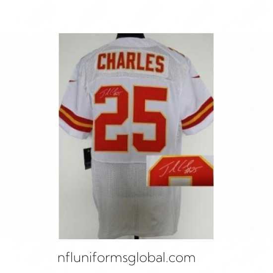 Ravishing Nike Kansas City Chiefs 25 Jamaal Charles White Elite Signed NFL Jersey