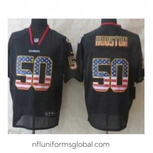 Stunning Nike Kansas City Chiefs 50 Justin Houston Black Elite USA Flag Fashion NFL Jersey