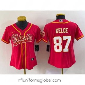 Gorgeous Kansas City Chiefs 87 Travis Kelce Red With Patch Cool Base Stitched Baseball Jersey  Run Small