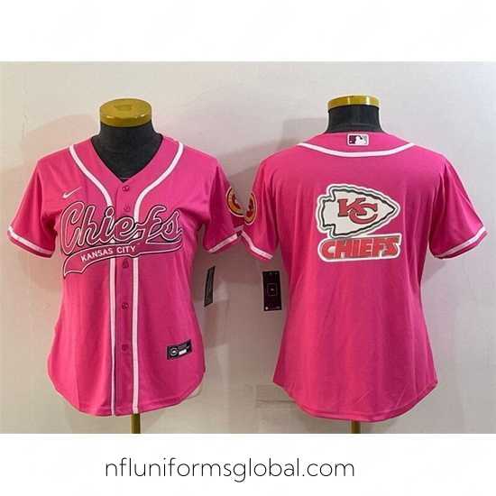 Sumptuous Kansas City Chiefs Pink Team Big Logo With Patch Cool Base Stitched Baseball Jersey