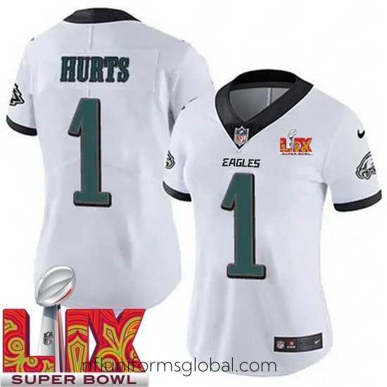 Ravishing Philadelphia Eagles Jalen Hurts #1 White 2024 2025 Super Bowl LIX F.U.S.E Stitched NFL Jersey