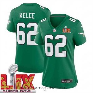 Alluring Philadelphia Eagles Jason Kelce #62 Kelly Green 2024 2025 Super Bowl LIX F.U.S.E Stitched NFL Jersey