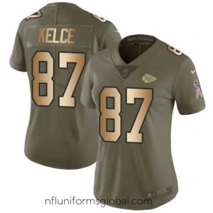 Stunning Womens Nike Chiefs #87 Travis Kelce Olive Gold  Stitched NFL Limited 2017 Salute to Service Jersey