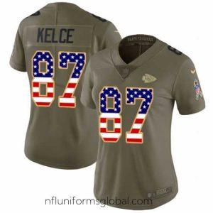 Sumptuous Womens Nike Chiefs #87 Travis Kelce Olive USA Flag  Stitched NFL Limited 2017 Salute to Service Jersey