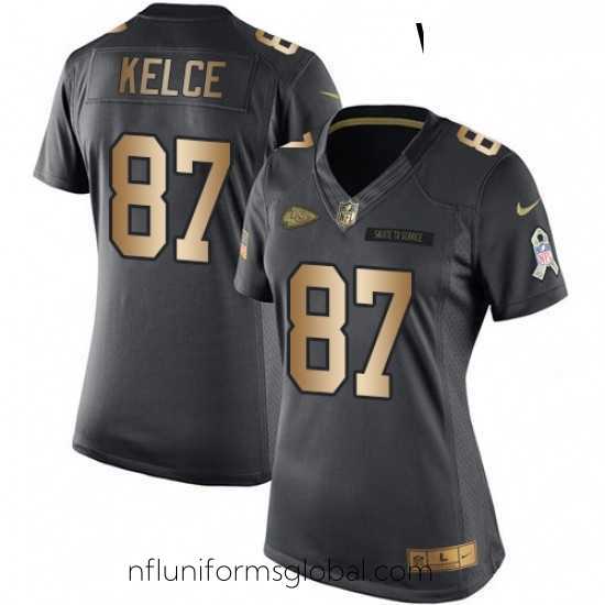 Exquisite Womens Nike Kansas City Chiefs 87 Travis Kelce Limited BlackGold Salute to Service NFL Jersey