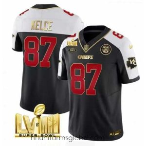 Gorgeous Kansas City Chiefs 87 Travis Kelce Black White 2024 F.U.S.E Super Bowl LVIII Patch With NKH Patch Vapor Untouchable Limited Stitched Football Jersey
