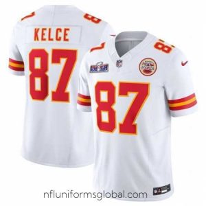 Gorgeous Kansas City Chiefs 87 Travis Kelce White 2023 F.U.S.E  Vapor Untouchable Limited Stitched 2024 Super Bowl LVIII Jersey