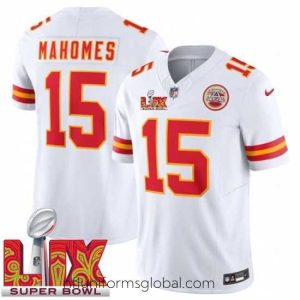 Ravishing Kansas City Chiefs Patrick Mahomes #15 White 2024 2025 Super Bowl LIX F.U.S.E Stitched Jersey