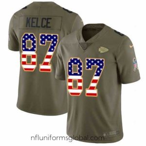 Enchanting Nike Chiefs #87 Travis Kelce Olive USA Flag Stitched NFL Limited 2017 Salute to Service Jersey