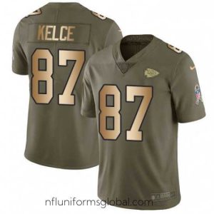 Alluring Nike Kansas City Chiefs 87 Travis Kelce Limited OliveGold 2017 Salute to Service NFL Jersey