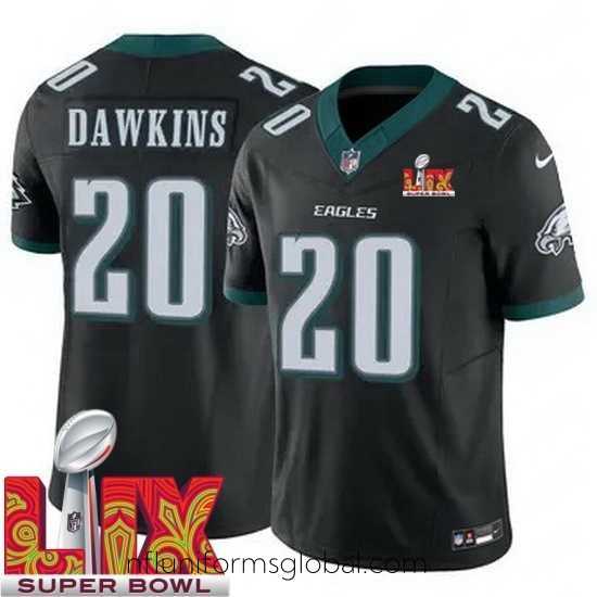 Captivating Philadelphia Eagles Brian Dawkins #20 Black 2024 2025 Super Bowl LIX F.U.S.E Stitched NFL Jersey