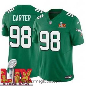 Alluring Philadelphia Eagles Jalen Carter #98 Kelly Green 2024 2025 Super Bowl LIX F.U.S.E Stitched NFL Jersey