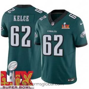 Alluring Philadelphia Eagles Jason Kelce #62 Green 2024 2025 Super Bowl LIX F.U.S.E Stitched NFL Jersey